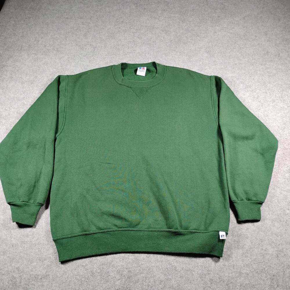 Vintage Russell Athletic Men's Green Blank Crewneck Sweatshirt Size Large USA